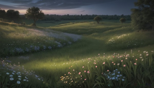 A charming sunset outdoors featuring a landscape