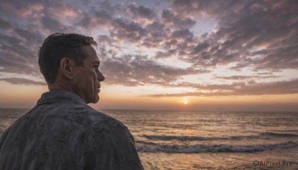 The timeless beauty of a male in a tranquil sunset outdoors