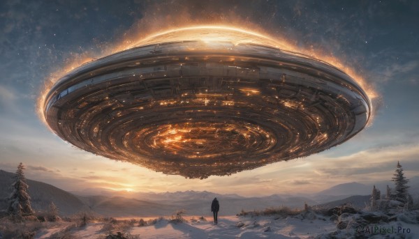 A peaceful snowy outdoors with a spacecraft