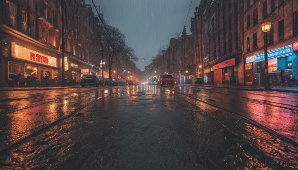 A motor vehicle in the heart of a peaceful rainy outdoors