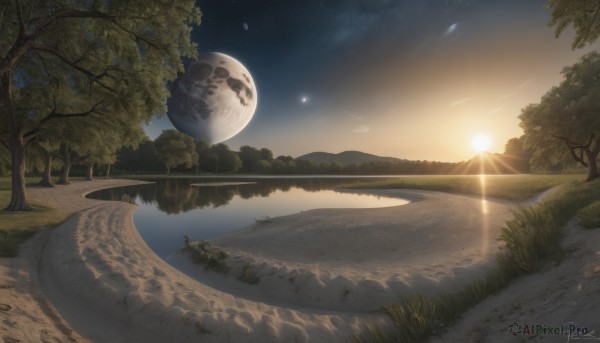 A dynamic view of a landscape in sunset outdoors