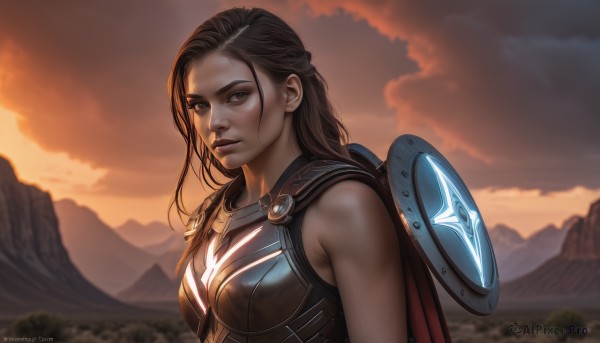 The allure of a female in a majestic sunset outdoors