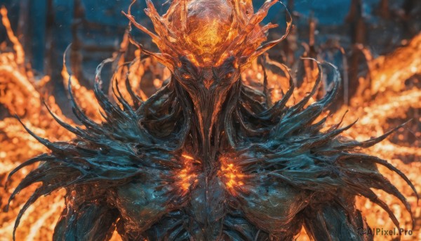 The majestic beauty of a male set within a dynamic fiery dynamic scene