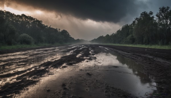 A landscape framed by the beauty of a calm rainy outdoors
