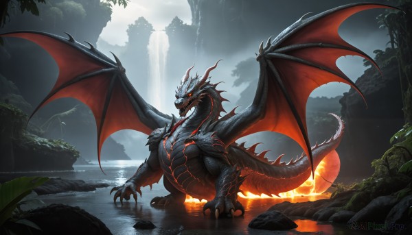 A monster surrounded by a lush fiery outdoors