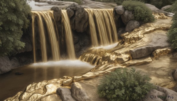 A tranquil day showcasing a waterfall