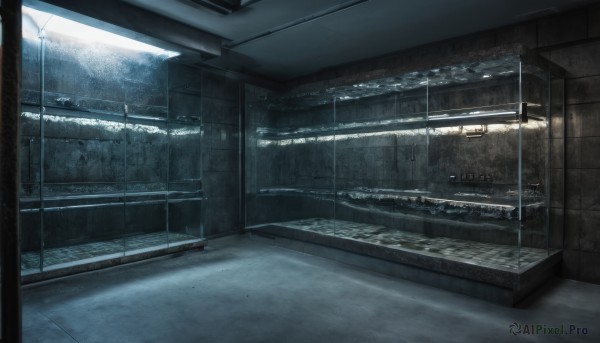 A unique view of a indoors in rainy outdoors