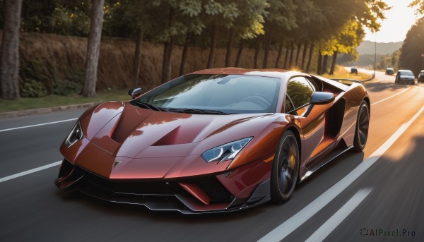 A motor vehicle in a picturesque outdoors