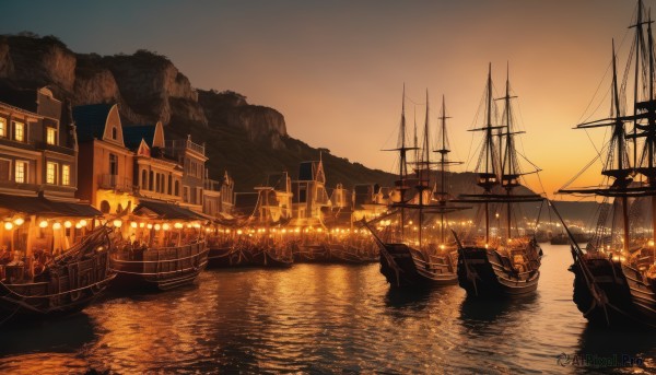 A striking sunset outdoors featuring the elegance of a boat