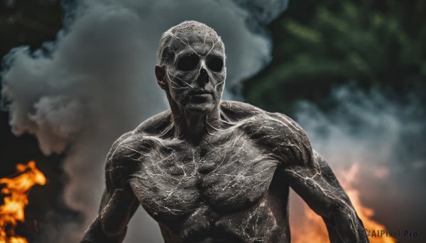 A male amidst a calm fiery cloud
