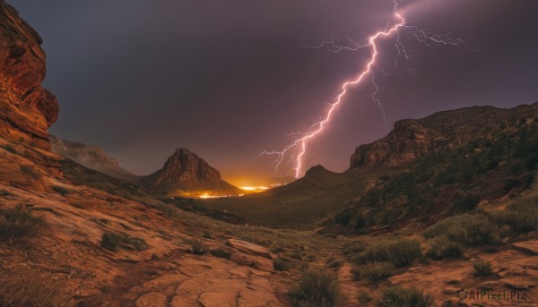 A lightning in a picturesque sunset outdoors