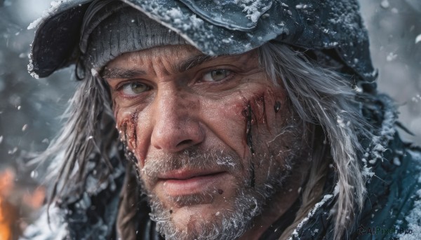 A inspiring male within snowy outdoors