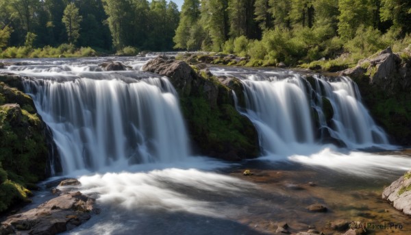 A waterfall framed by the beauty of a lush day