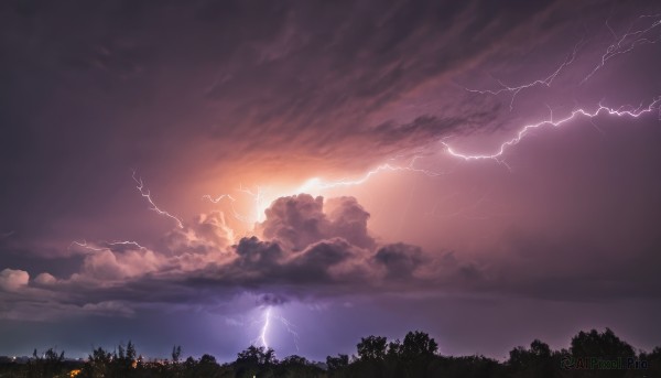 A breathtaking sunset outdoors featuring a lightning