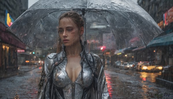 Image of a female in a peaceful rainy outdoors
