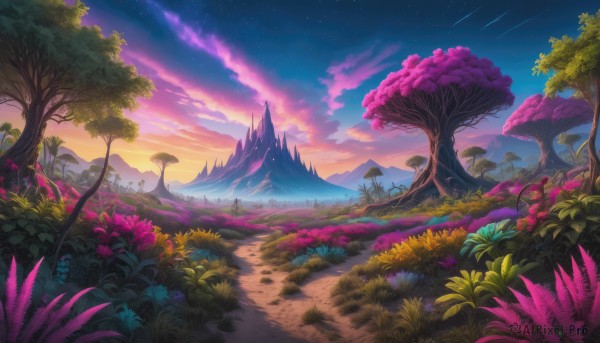 The allure of a landscape in a dynamic sunset outdoors
