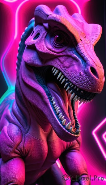 solo,open mouth,upper body,teeth,tongue,tongue out,no humans,fangs,sharp teeth,monster,scales,dinosaur,kaijuu,looking at viewer,glowing,colored skin,glowing eyes,realistic,alien