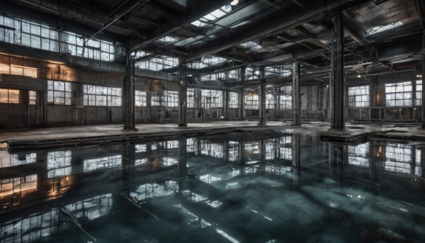 indoors,water,no humans,window,sunlight,building,scenery,reflection,light rays,architecture,ceiling,hallway,ceiling light,train station,rain,wooden floor