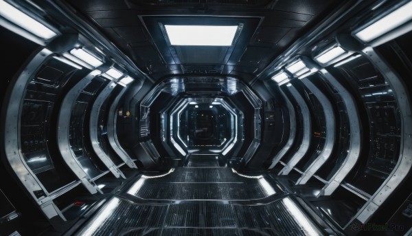 signature,dutch angle,no humans,reflection,science fiction,realistic,space,spacecraft,cockpit,artist name,indoors,dated,glowing,robot,scenery,floating,machinery,light,cable,machine