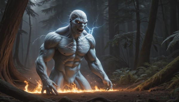 A male surrounded by a serene fiery outdoors