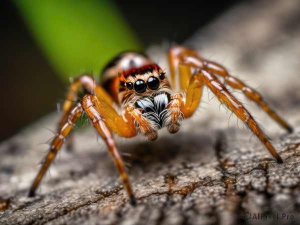 solo,looking at viewer,full body,blurry,no humans,depth of field,blurry background,sunglasses,bug,claws,realistic,antennae,dust,spider,blue eyes,teeth,sharp teeth,monster,alien,horror (theme)