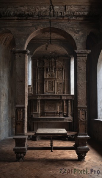 day,indoors,no humans,window,shadow,table,sunlight,building,scenery,wooden floor,stairs,door,architecture,pillar,arch,chair,instrument,fantasy,statue,piano,carpet,church,chandelier,column,grand piano