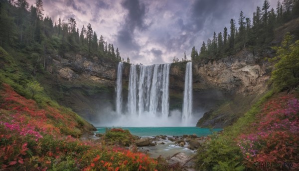 A waterfall caught in a vivid outdoors