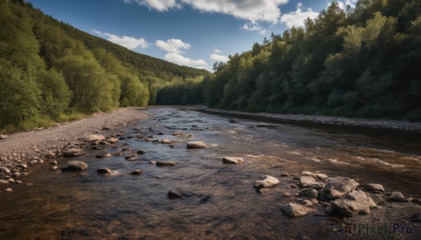 outdoors,sky,day,cloud,water,tree,blue sky,no humans,cloudy sky,grass,nature,scenery,forest,rock,mountain,road,river,landscape,ocean,shore