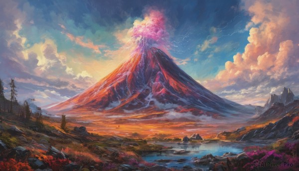 The majestic beauty of a landscape set within a ethereal sunset outdoors