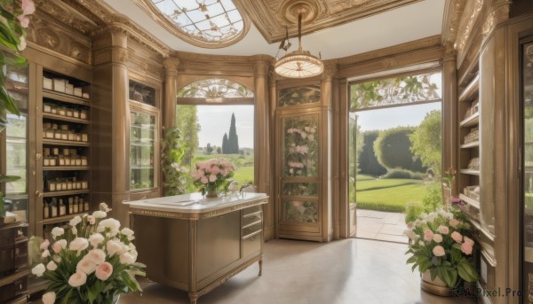 A garden set against the backdrop of a serene day