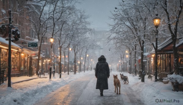 The majestic beauty of a dog set within a dynamic snowy outdoors