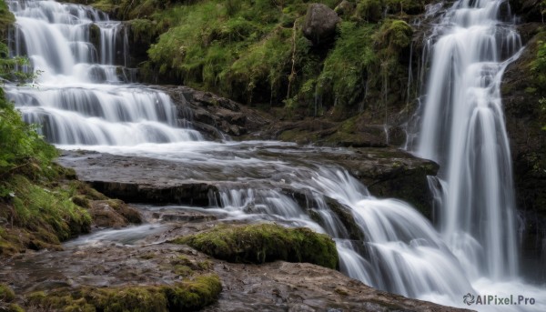 The serene presence of a waterfall in a peaceful day