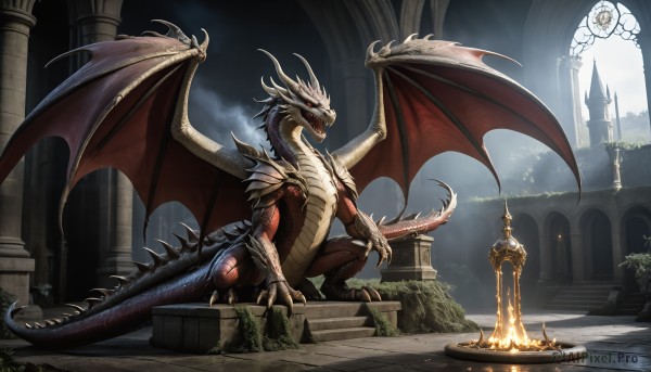The wonder of a monster in a peaceful fiery outdoors
