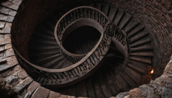 solo,holding,standing,weapon,outdoors,sword,cape,armor,blurry,from above,helmet,scenery,1other,stairs,ambiguous gender,indoors,no humans,fire,lantern,fantasy,wall,brick wall,torch,stone floor,stone wall