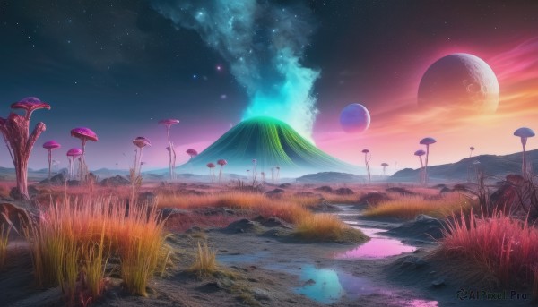 A graceful view of a landscape in sunset outdoors