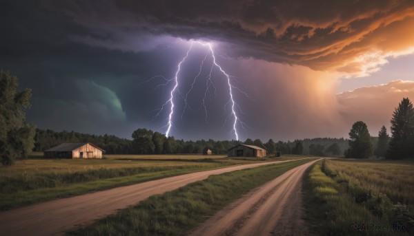 A stunning lightning within a lush sunset outdoors