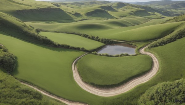 outdoors,sky,day,tree,no humans,grass,nature,scenery,forest,mountain,road,field,green theme,river,landscape,lake,path,hill,from above,bush