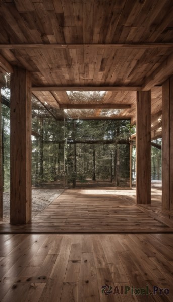 outdoors,day,indoors,tree,no humans,window,sunlight,nature,scenery,forest,wooden floor,architecture,east asian architecture,wooden wall,wood