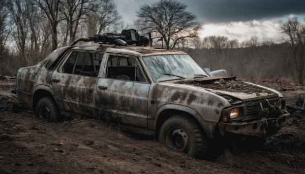 A unique view of a motor vehicle in rainy day