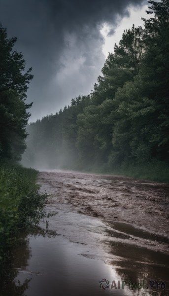 outdoors,sky,day,cloud,water,tree,no humans,cloudy sky,nature,scenery,forest,reflection,bush,river,landscape,fog,grey sky,grass,lake,overcast