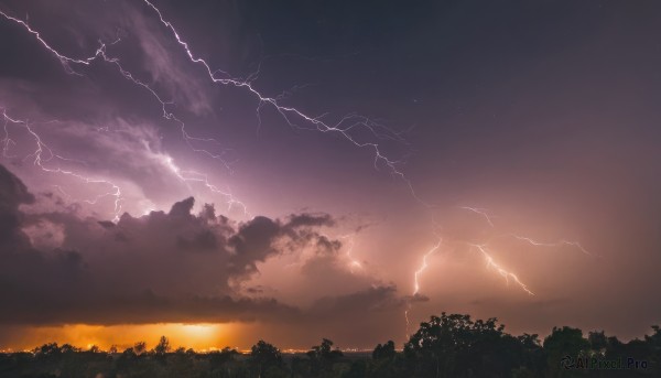 A majestic lightning within a vivid sunset outdoors
