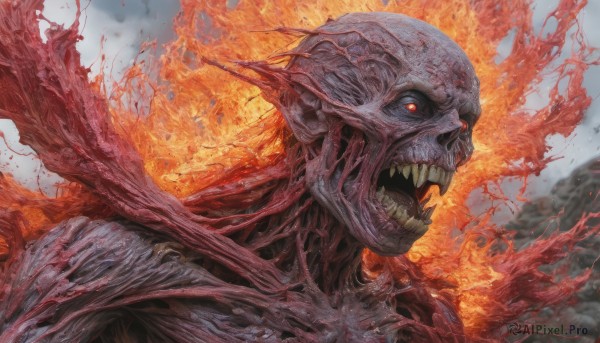 A male amidst a calm fiery dynamic scene