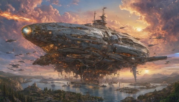 A spacecraft captured in a tranquil sunset outdoors