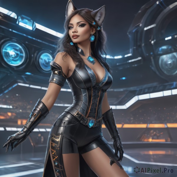 A female surrounded by a captivating dynamic scene