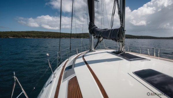 outdoors,sky,day,cloud,water,blue sky,no humans,shadow,ocean,cloudy sky,ground vehicle,scenery,horizon,road,watercraft,boat,ship