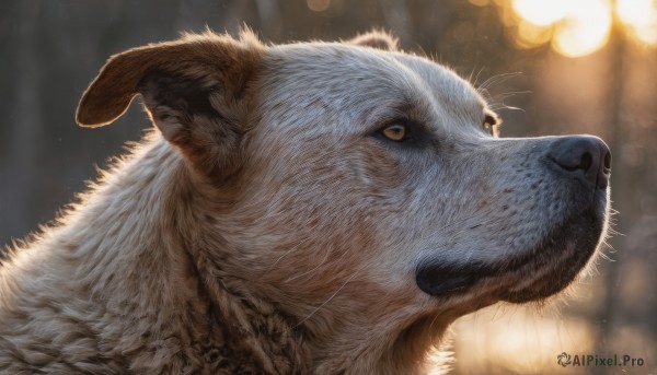 solo,closed mouth,yellow eyes,signature,blurry,from side,no humans,depth of field,blurry background,animal,cat,looking up,portrait,close-up,realistic,animal focus,whiskers,profile,looking away,light