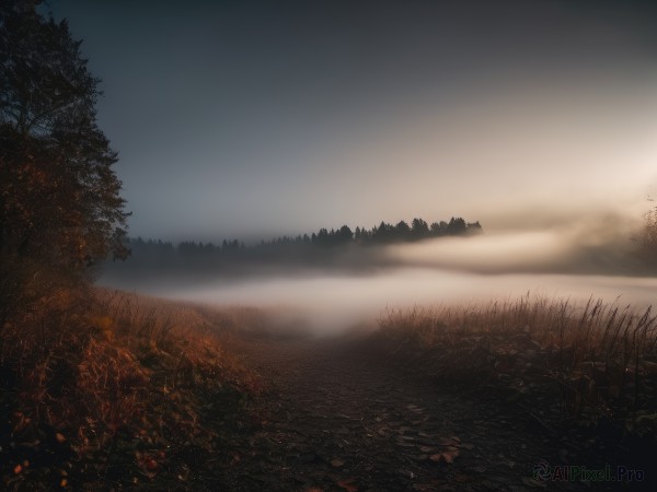 A unique view of a landscape in sunset outdoors