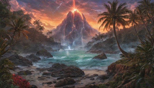 A stunning portrayal of a lightning in a calm sunset outdoors