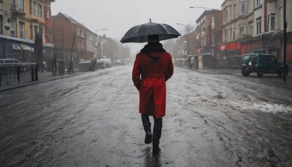 A male caught in a breathtaking rainy outdoors