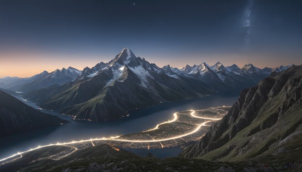 A stunning landscape within a beautiful sunset outdoors